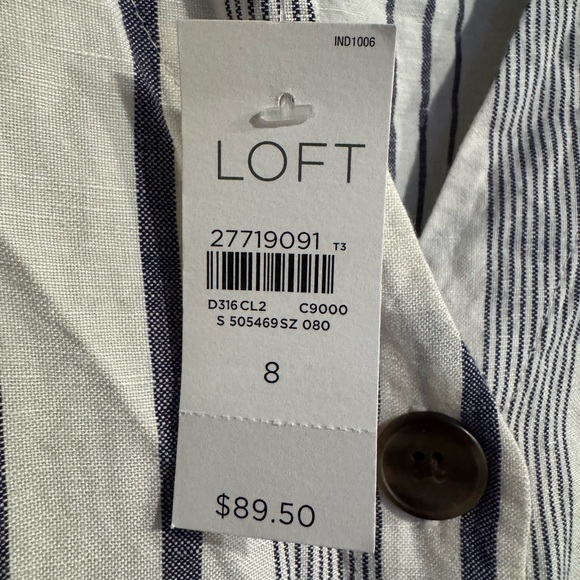 NWT LOFT Navy and White Striped Linen Dress Womens Size 8 - Picture 2 of 10